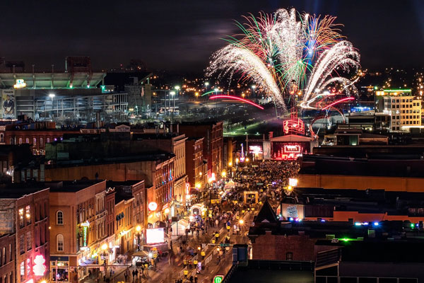 Fireworks over Downtown Nashville. Edgehill Tennessee. Reliant Realty